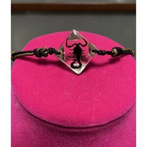 Scorpion Lucite Diamond Clear Resin Corded Macrame Bracelet Adjustable Scorpio